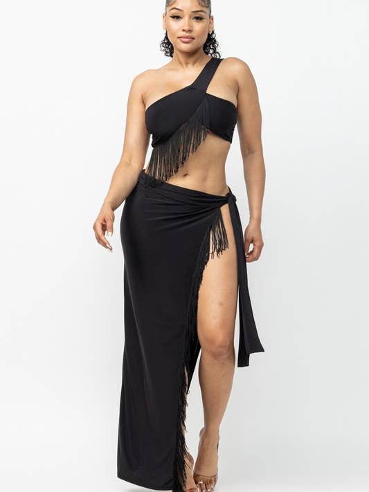 Conjunto de falda con detalle de flecos para venta al por mayor de Belita Collection