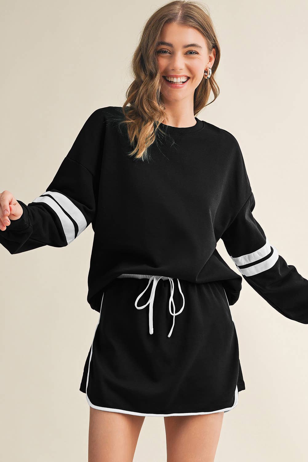 Aapparella - Wholesale Top & Skirt Set - Women's - Stripe Long Sleeve Top & Skort 2 Pcs Set | S-XL7