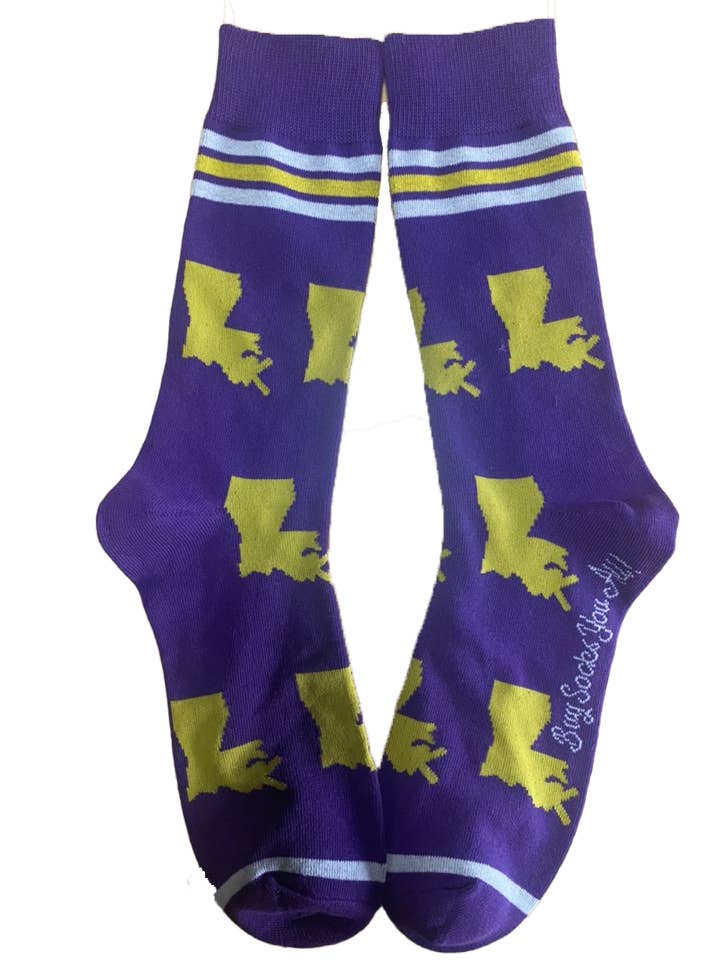 Louisiana Shapes in Purple and Gold Men's Socks for wholesale by Buy Socks You All