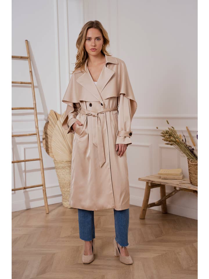 Attentif Paris - Venta al por mayor Gabardina - Mujer - Gabardina larga de satén con cinturón21