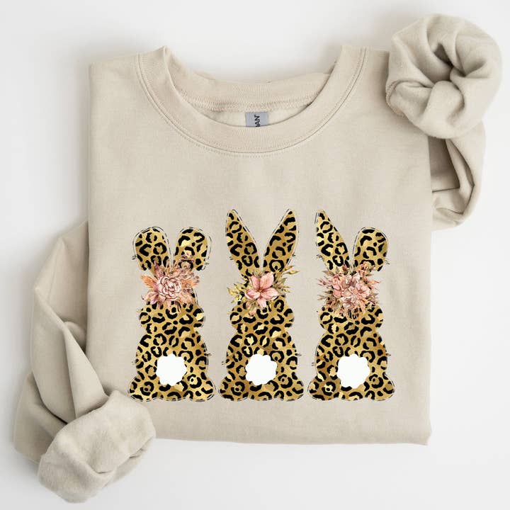 Leopard Print Easter Bunnies, Easter Rabbit Sweatshirt for wholesale by Refinery Number One LLC