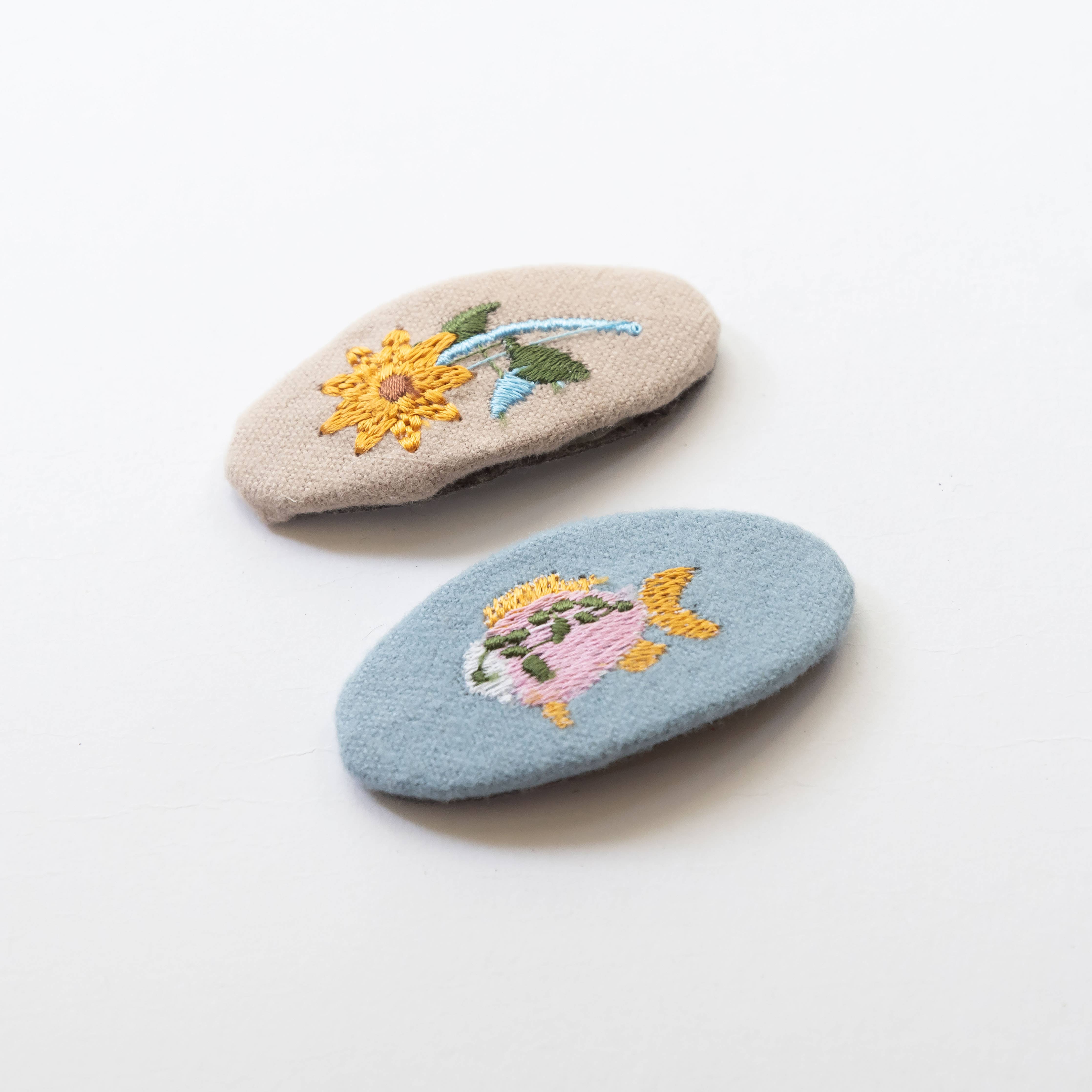 Tangle Shiny Stars - Wholesale Hair Clip - Kids - Oval Embroidered Floral and Fish Snap Hair Clips