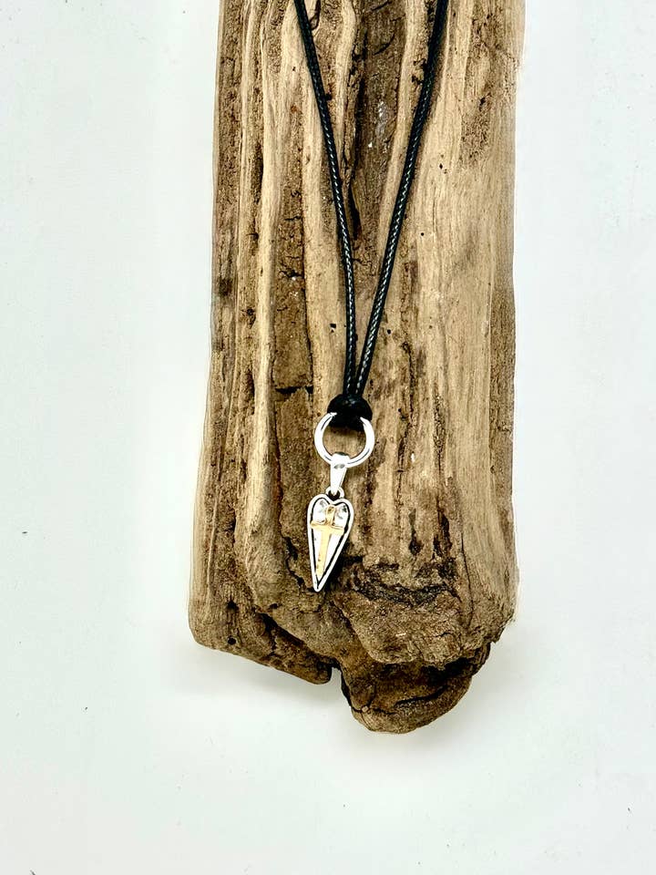 Necklace Leather Style Black Cord Heart w/Cross Drop 18” for wholesale by Rant & Rave Classic