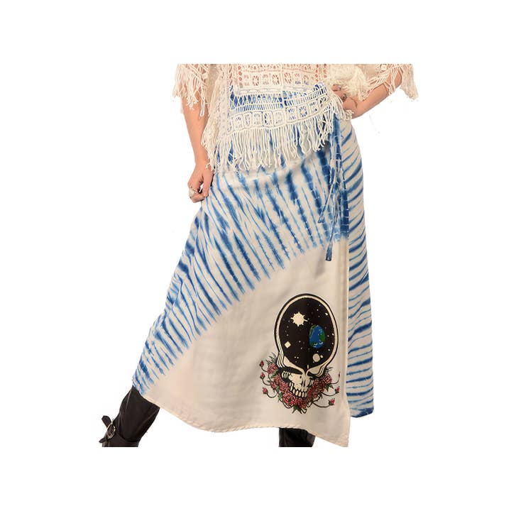 Grateful Dead Space Your Face Tye Dye Viscose Wrap Skirt for wholesale by Gypsy Rose