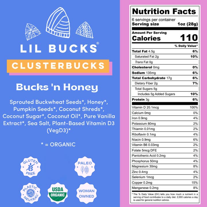 Lil Bucks - Wholesale Granola - 40% OFF: Clusterbucks Gluten-Free - Bucks 'n Honey - 6 pk1