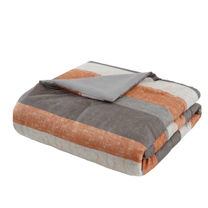 Olliix - Wholesale Bedding Set - Stripe Modern Comforter Set with Bed Sheets, Coral/Grey11