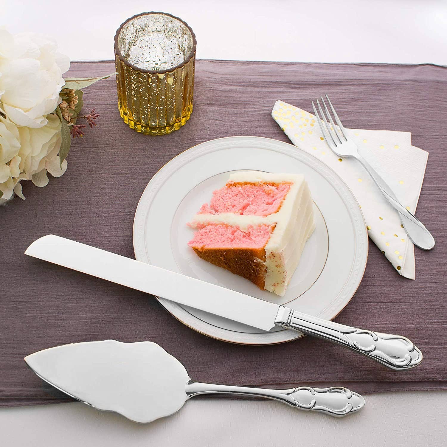 Ella Celebration - Wholesale Serving Utensil - Wedding Cake Knife & Server Set - Engravable  Silver1
