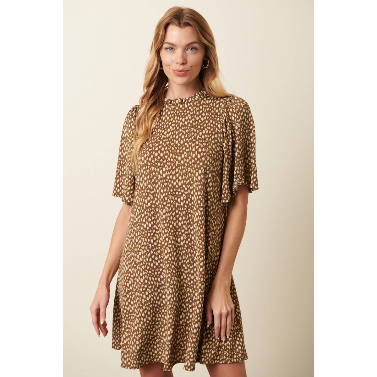 mittoshop - Wholesale Dress - Women's - ANIMAL PRINT RUFFLE MOCK NECK MINI DRESS0