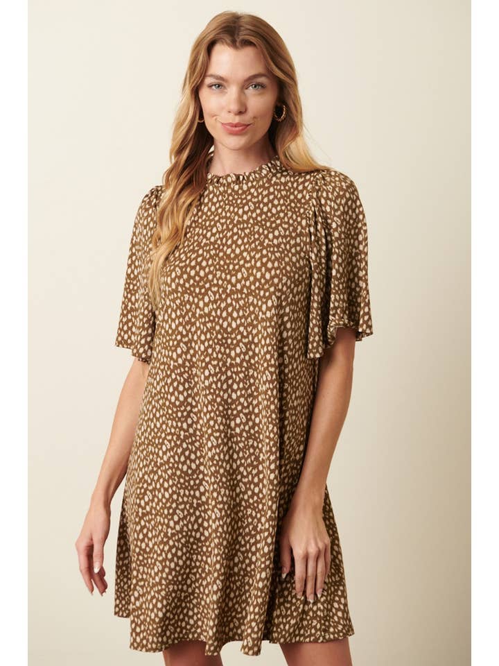 mittoshop - Wholesale Dress - Women's - ANIMAL PRINT RUFFLE MOCK NECK MINI DRESS