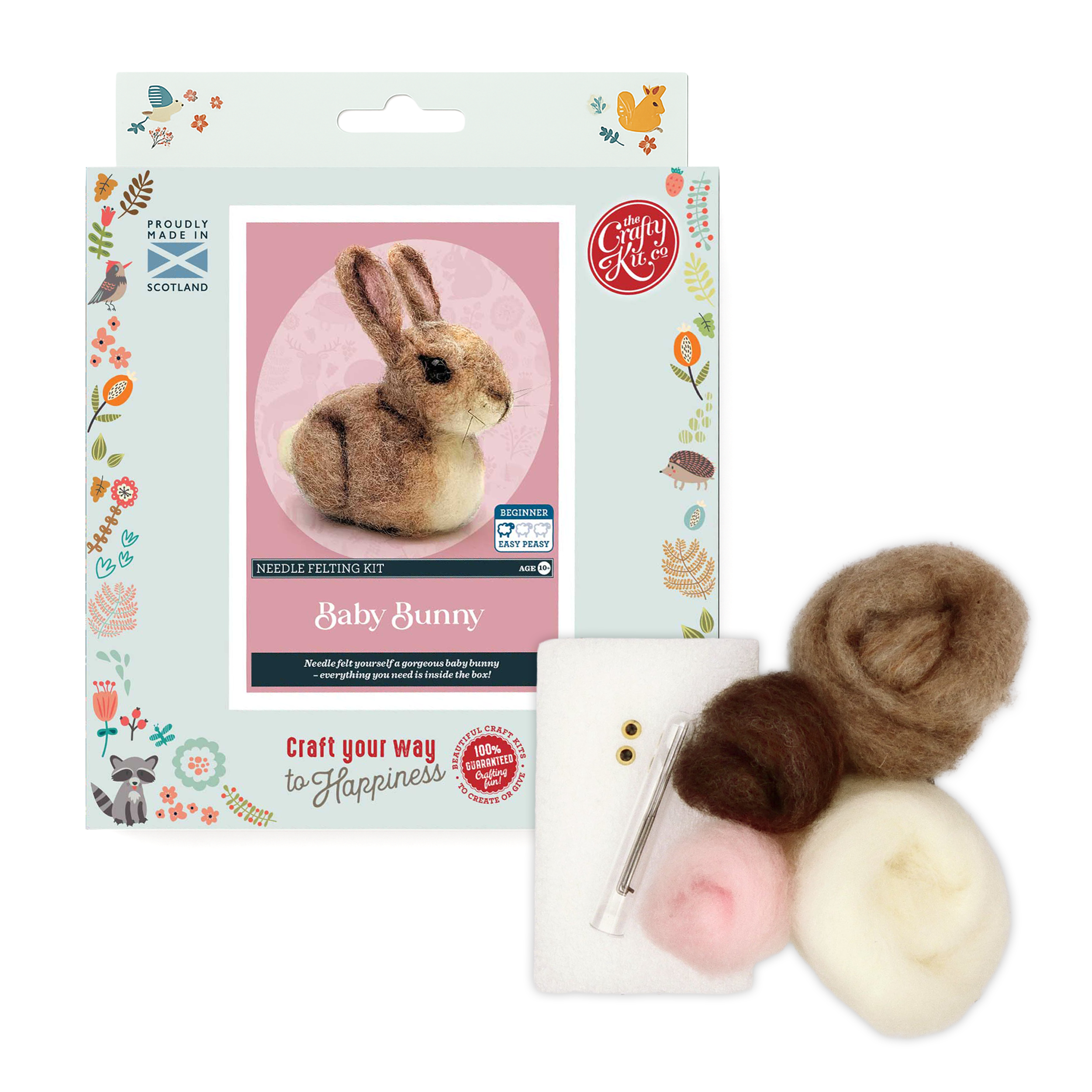 The Crafty Kit Company – Kit de costura artesanal por atacado – Kit de Artesanato em Needle Felting Coelhinho Bebê4