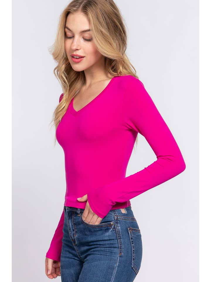 42POPS - Wholesale Knit Top - Women's - ...._ SI-24970 FITTED LONG SLEEVE V-NECK CROP TOP12