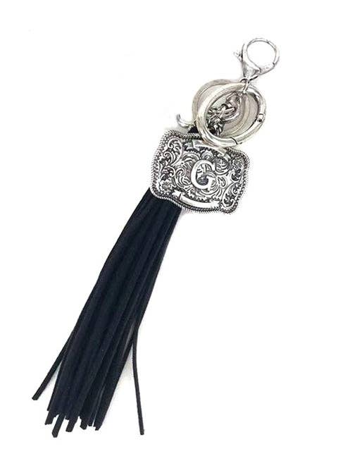 Snowing West - Wholesale Keychain - Unisex - Western Belt Buckle Initial Black Tassel Keychain6