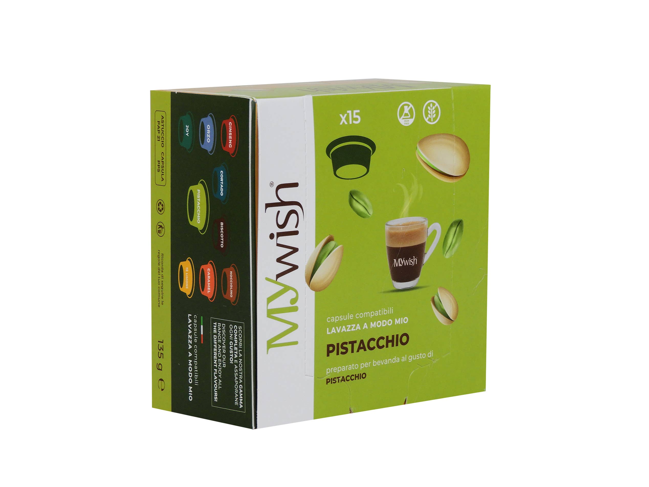 MyWish - Wholesale Coffee Pods - BOX CAPSULE COMPATIBLE WITH A MODO MIO PISTACHIO FLAVOR 15PCS