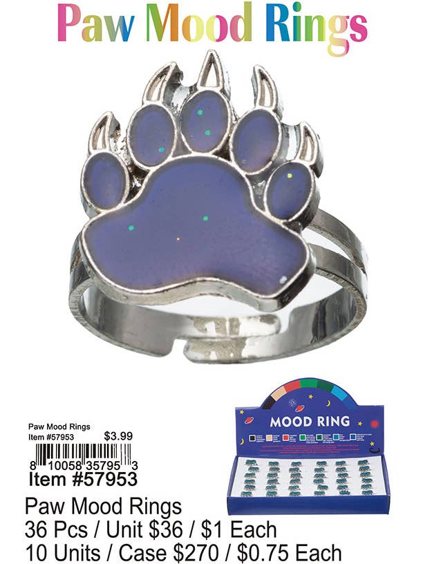 Paw Mood Rings for wholesale by Puka Creations