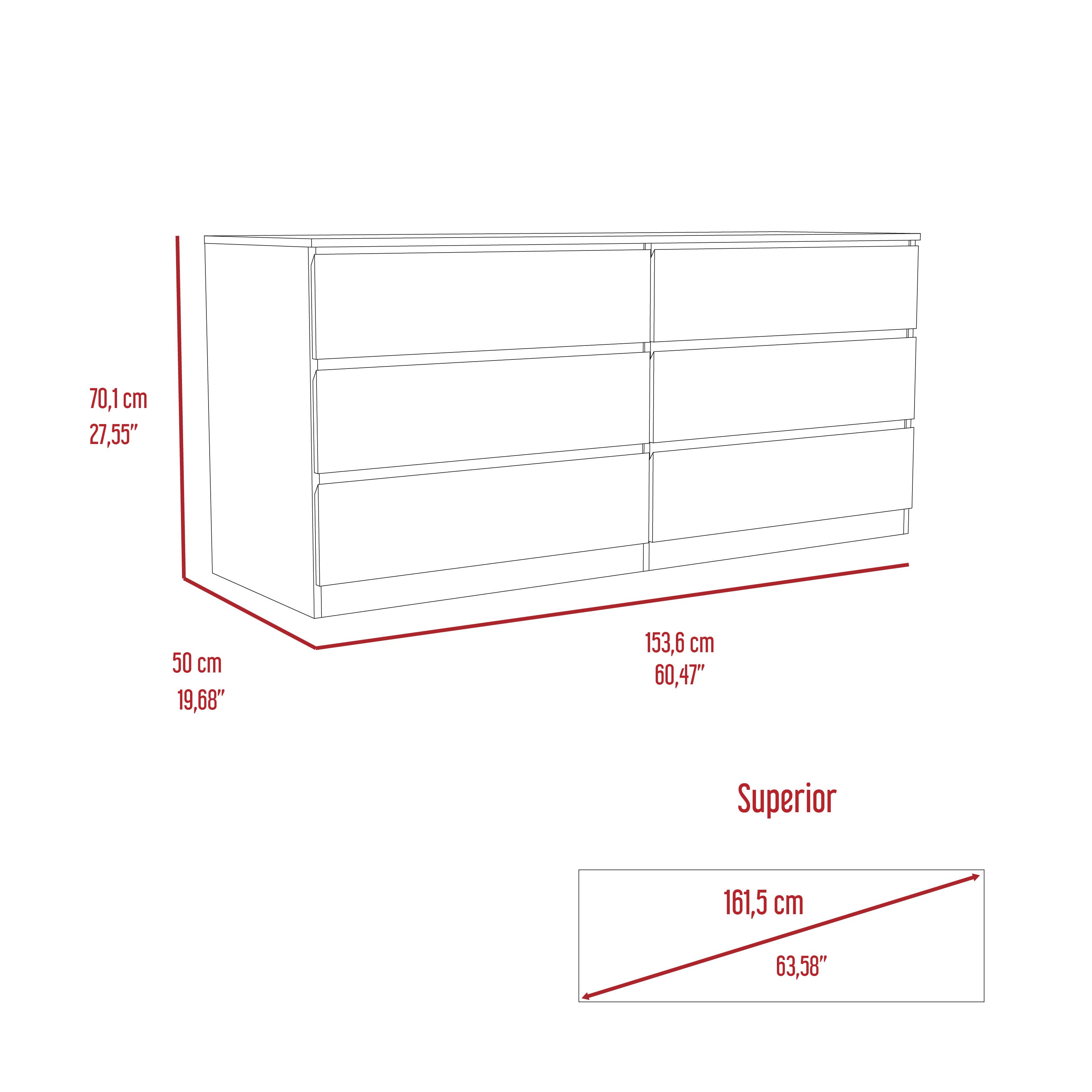 Blank Asteria double dresser in melamine, six drawers for wholesale on Faire2