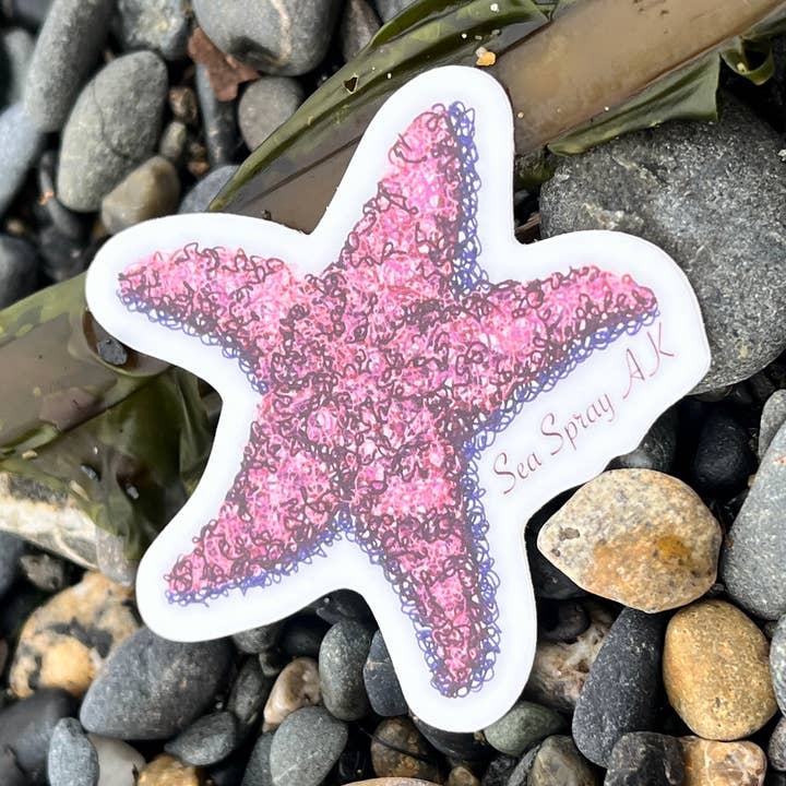 Purple Ochre Sea Star Vinyl Sticker, Starfish for wholesale by Sea Spray AK