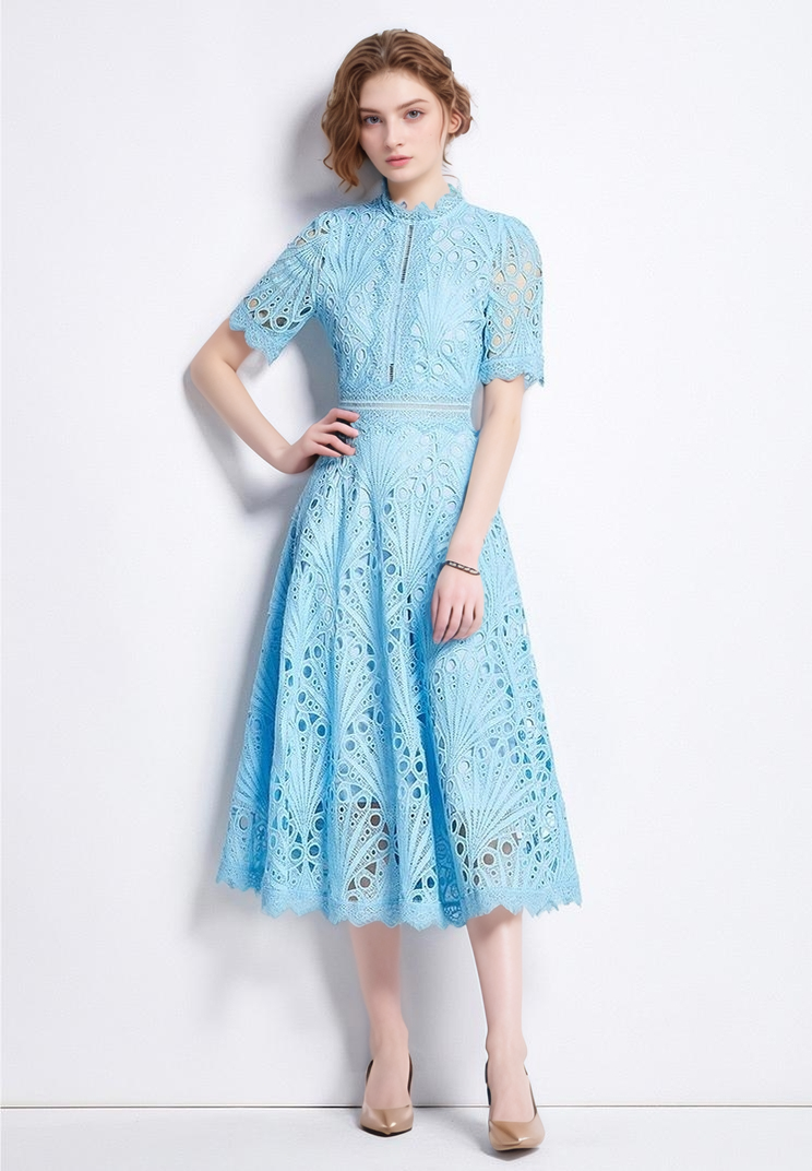 Productseeker – wholesale Klänning - Dam – DR570Y sommarklänning med rund hals och spetsdetaljer, vid kjol5