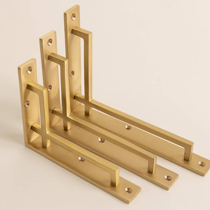 Satin Brass Art Deco Solid Brass Shelf Brackets for wholesale by Brass bee