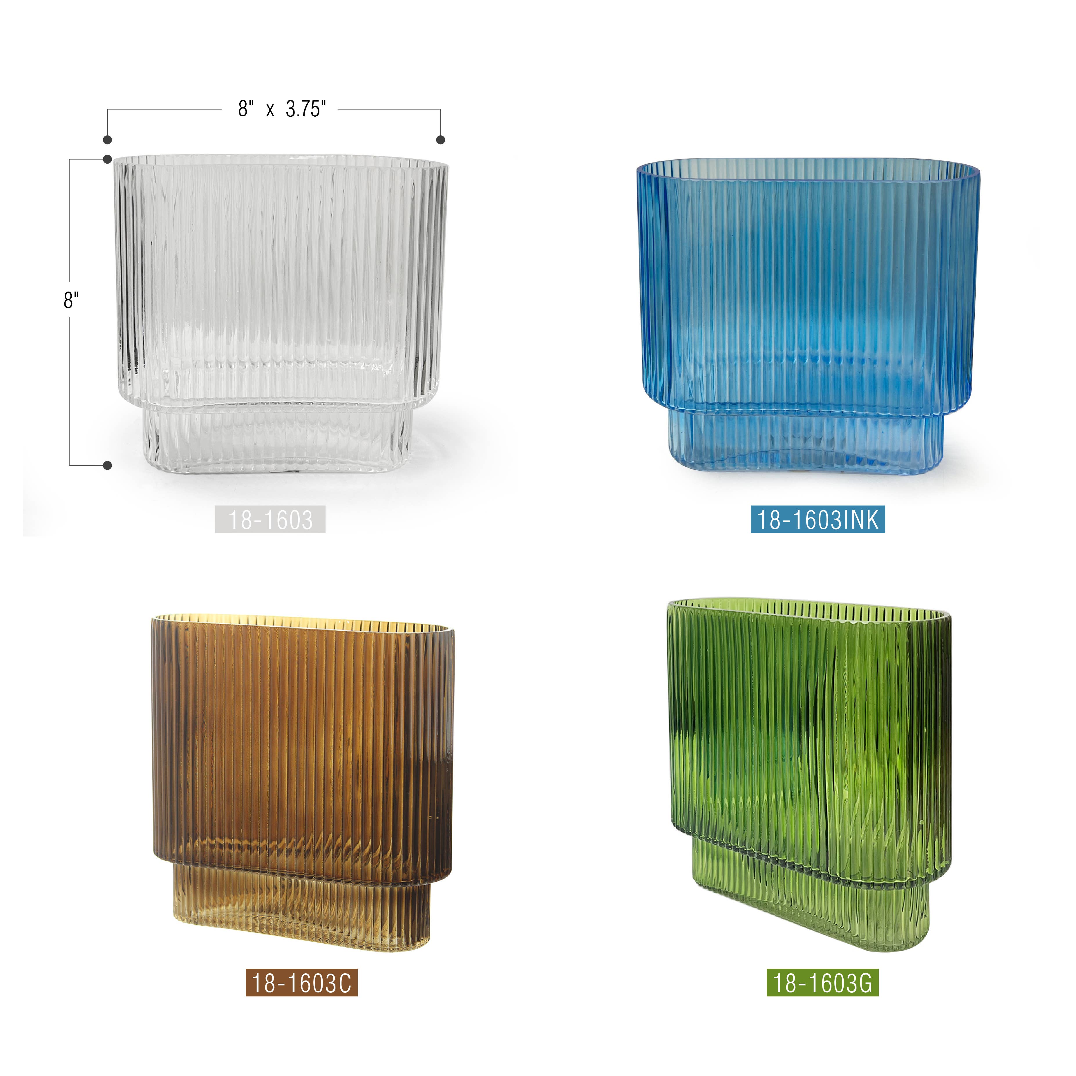 Galore Home - Vente Vases - Vase en verre côtelé ovale (H-8", D-8"x 3,75")5