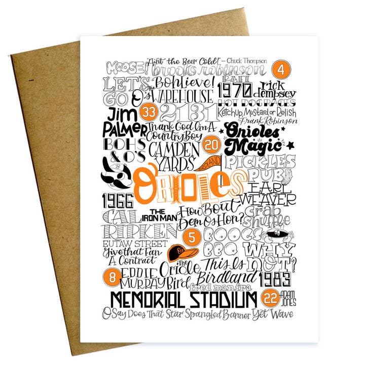 Baltimore Orioles Card for wholesale by Maggie Moore Studio