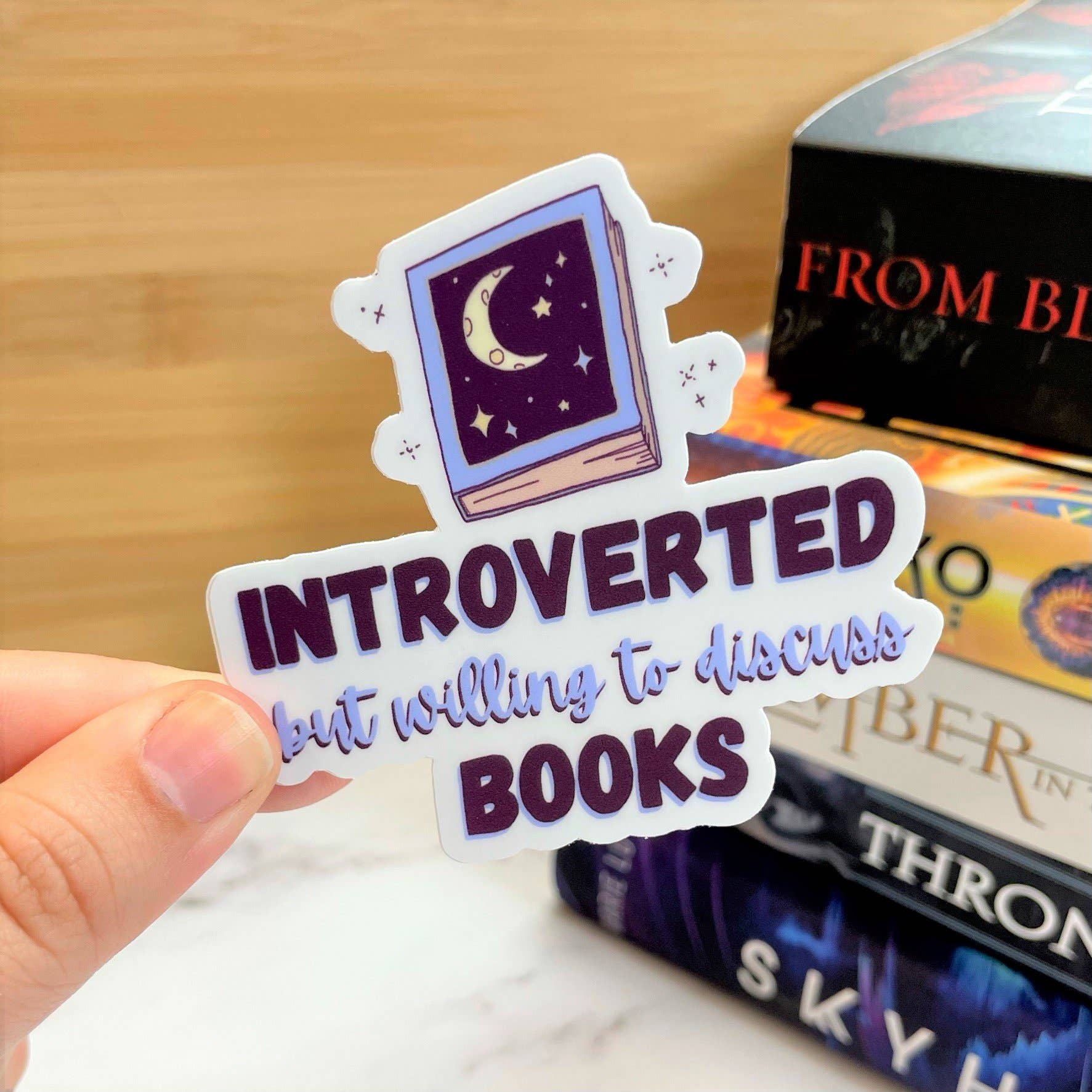 Kingdom of Threads - Wholesale Sticker - Introverted But Willing to Discuss Books Sticker, 3-inch3