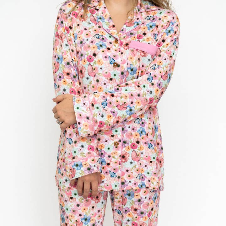 Lillian's Garden Butterflies Bamboo Women's Luxe Lounge Set for wholesale by Laree + Co.