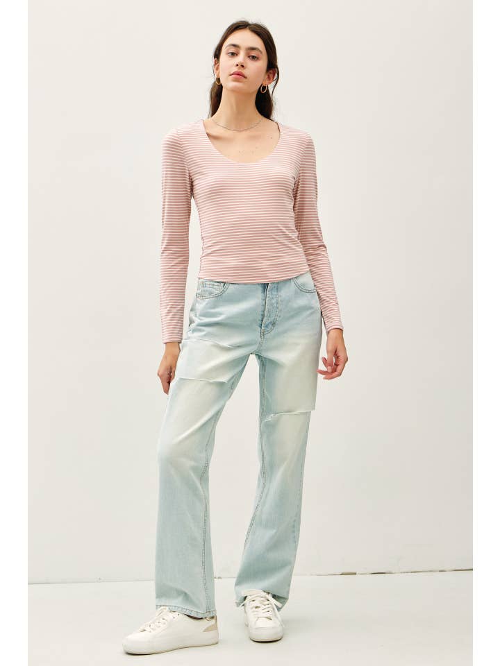 Be Cool - Wholesale Knit Top - Women's - BASIC ULTRA SOFT STRIPED LONG SLEEVE TOP5