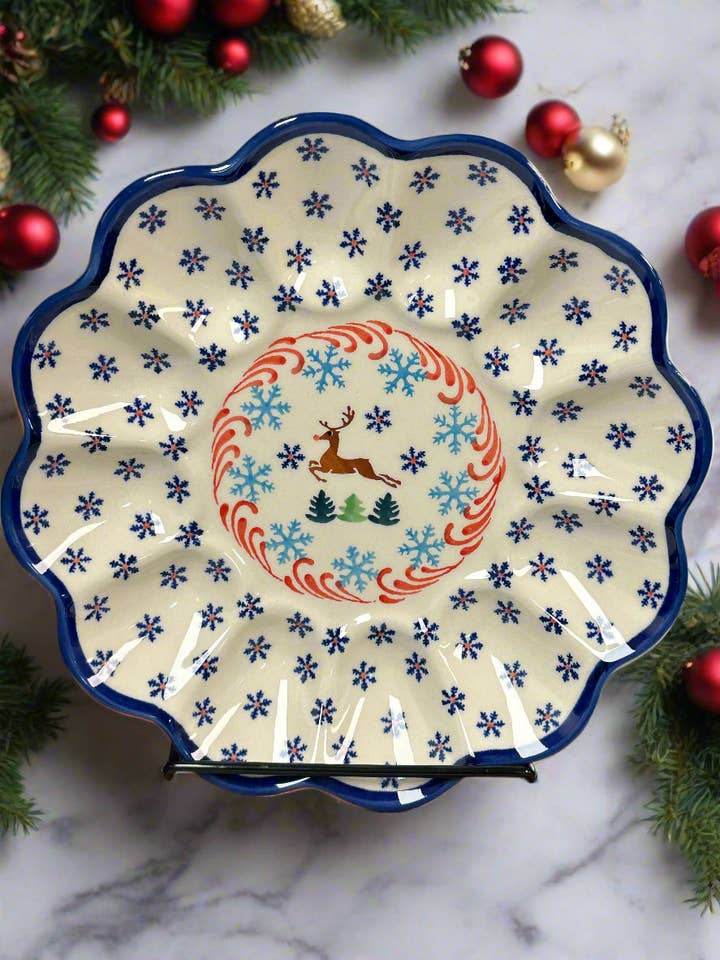 Egg Plate - Reindeer Games for wholesale by Music City Polish Pottery