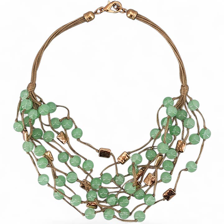 Pastelgroene meerlagige kralenketting | Chunky Boho voor wholesale door Bijoux Envie Statement Jewelry