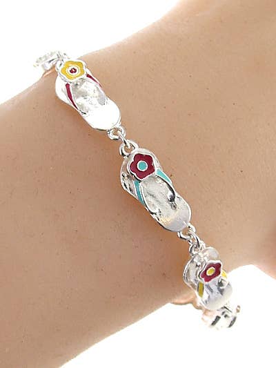 0011 PREMIERE - Wholesale Link & Chain Bracelet - FR3738 Multi-Colored Flower Flip Flop Link & Chain Bracelet2