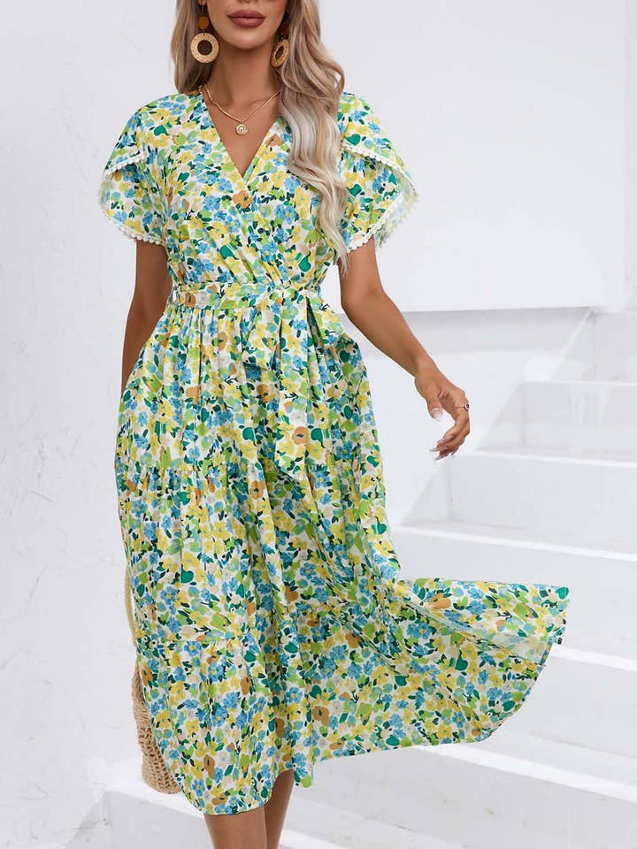 Wholesalesir - Wholesale Dress - Women's - Floral Split V-neck Dress