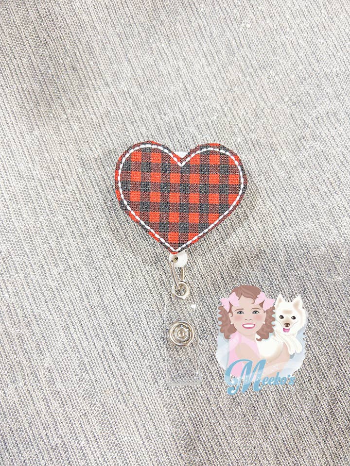 Buffalo Plaid Heart Badge Reel for Nurses and Teachers for wholesale by Meeko’s Must Haves