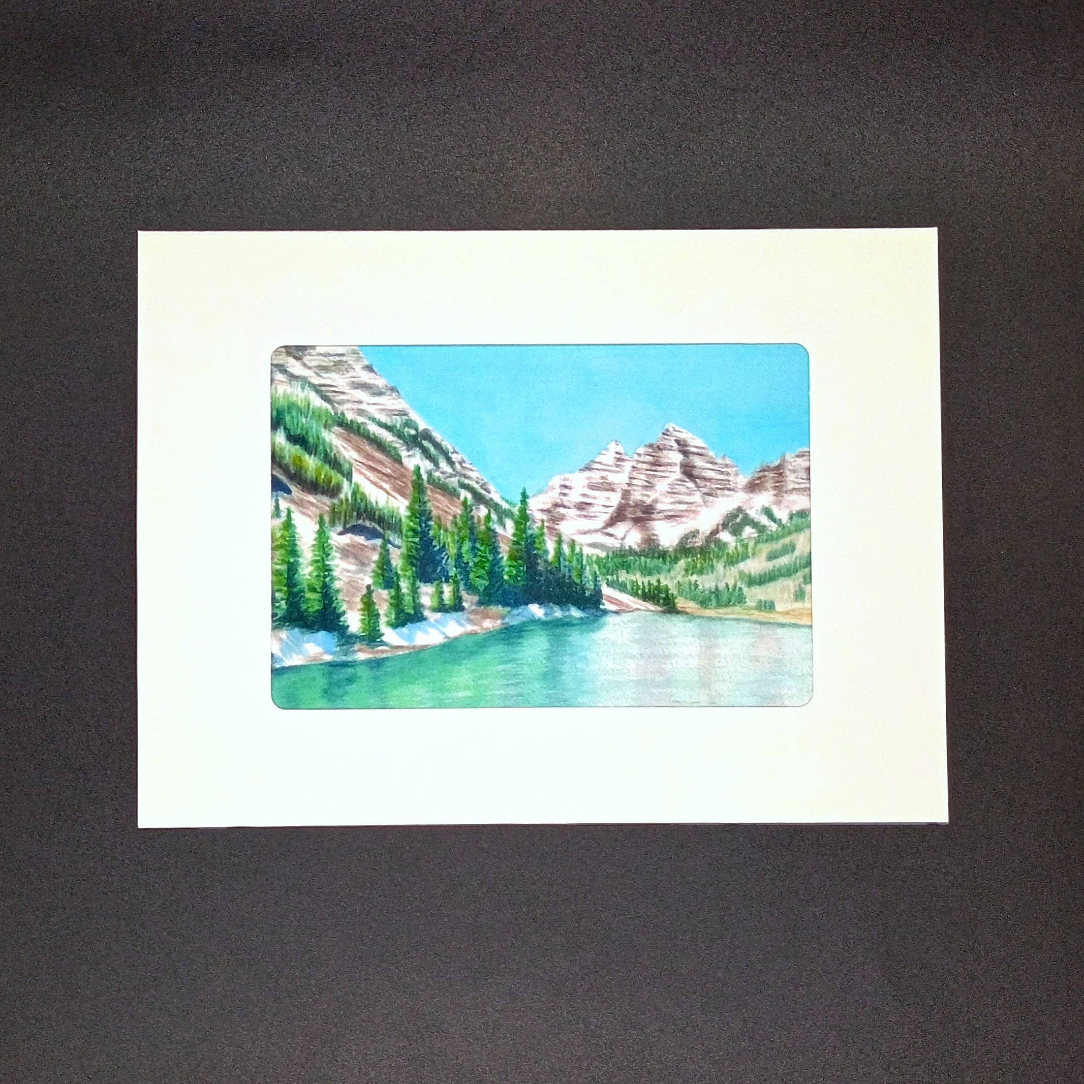 Kathryn Paul Fine Art - Wholesale Everyday Greeting Card - Colorado mountain watercolor; Maroon Bells in winter card2