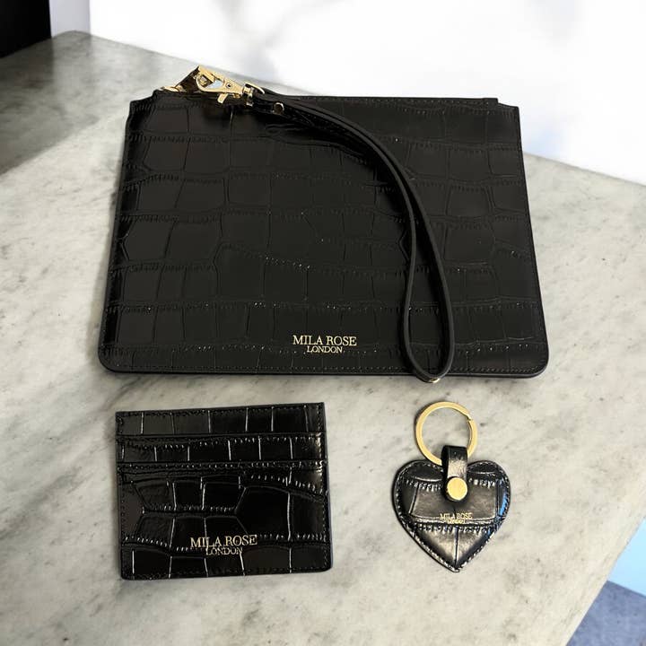Mila Rose London – Bolsa - Mulher por atacado – Mala Clutch Estampado em Pele Preta & Dourada