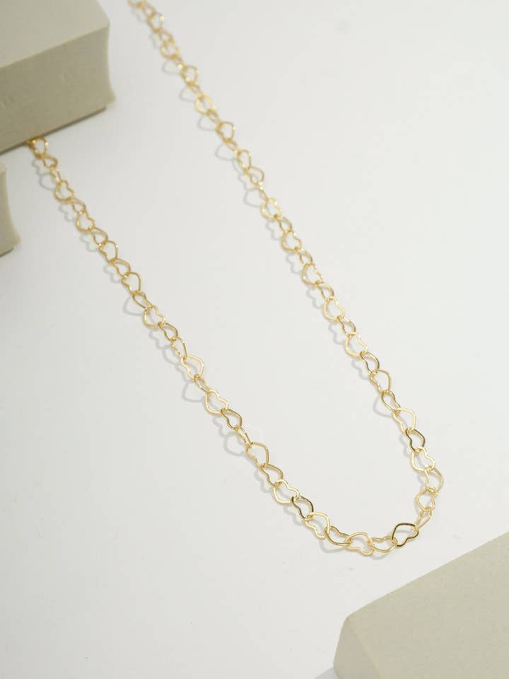 14k Guld Fyldt Hjerte Kæde Halskæde | Tykt Guld Lag for engroshandel hos Bossaglam Jewelry