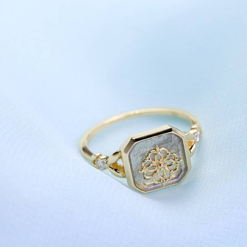 Gioiellin - S925 Silver Jewelry - Wholesale Multi-Stone Ring - 925 Sterling Silver K Gold-plated Gray-blue Labradorite Ring3