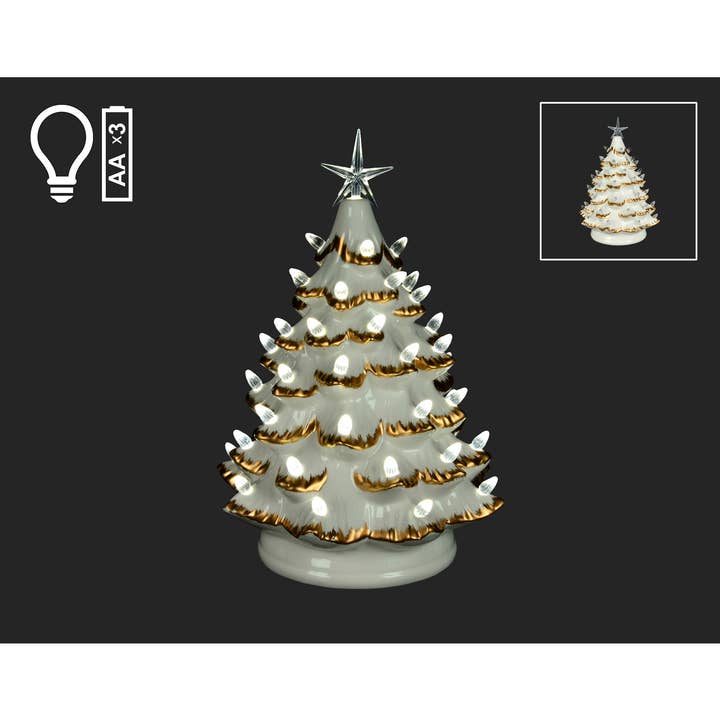 14" White Christmas Tree w/Gold Trim & LED Lights for wholesale by Christmas Tradition