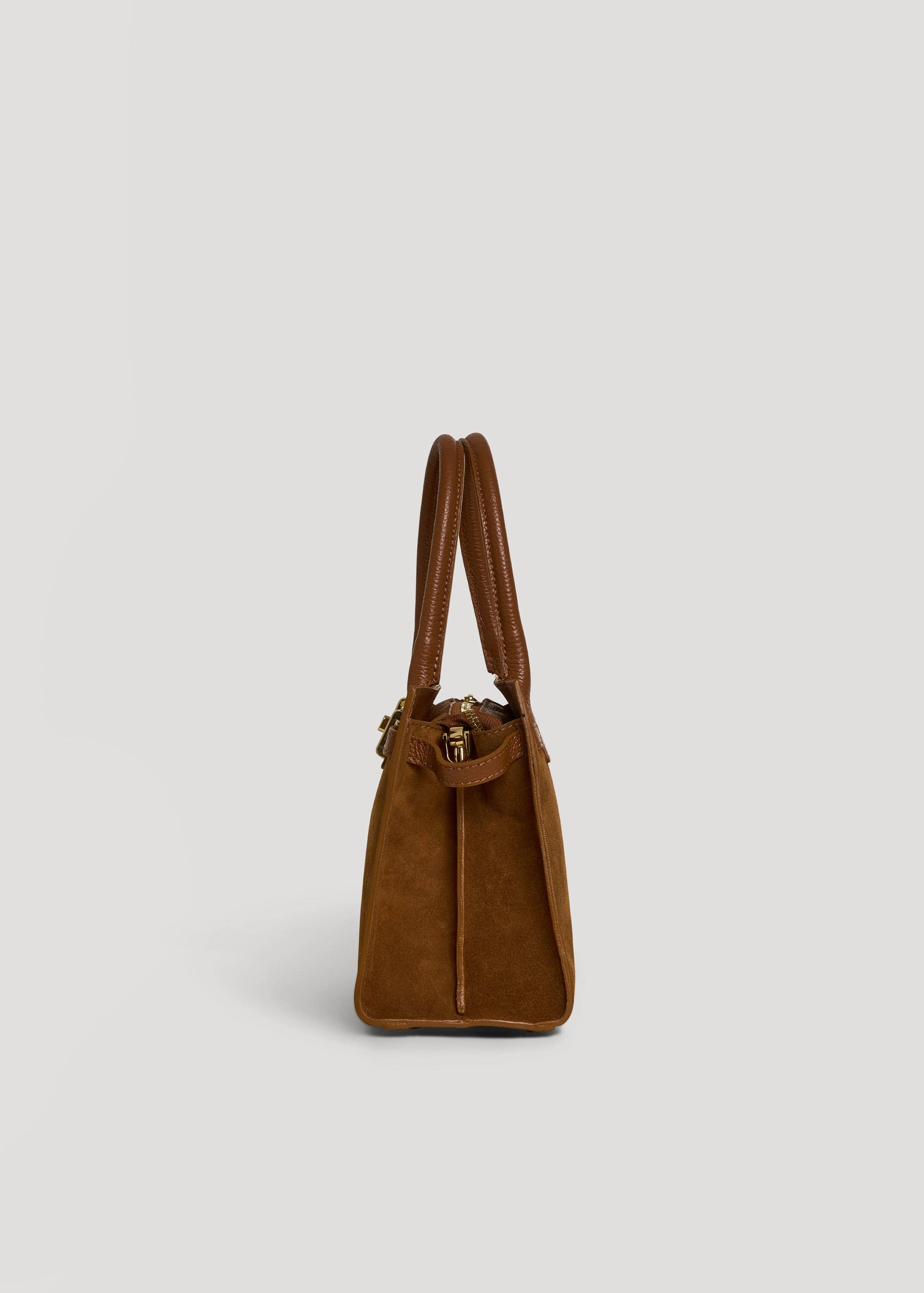 Prestige Milano - Wholesale Tote Bag - Women's - Borsa Grace in camoscio color cuoio e pelle Togo2