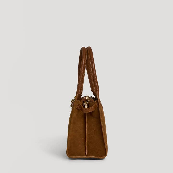 Prestige Milano - Wholesale Tote Bag - Women's - Borsa Grace in camoscio color cuoio e pelle Togo2