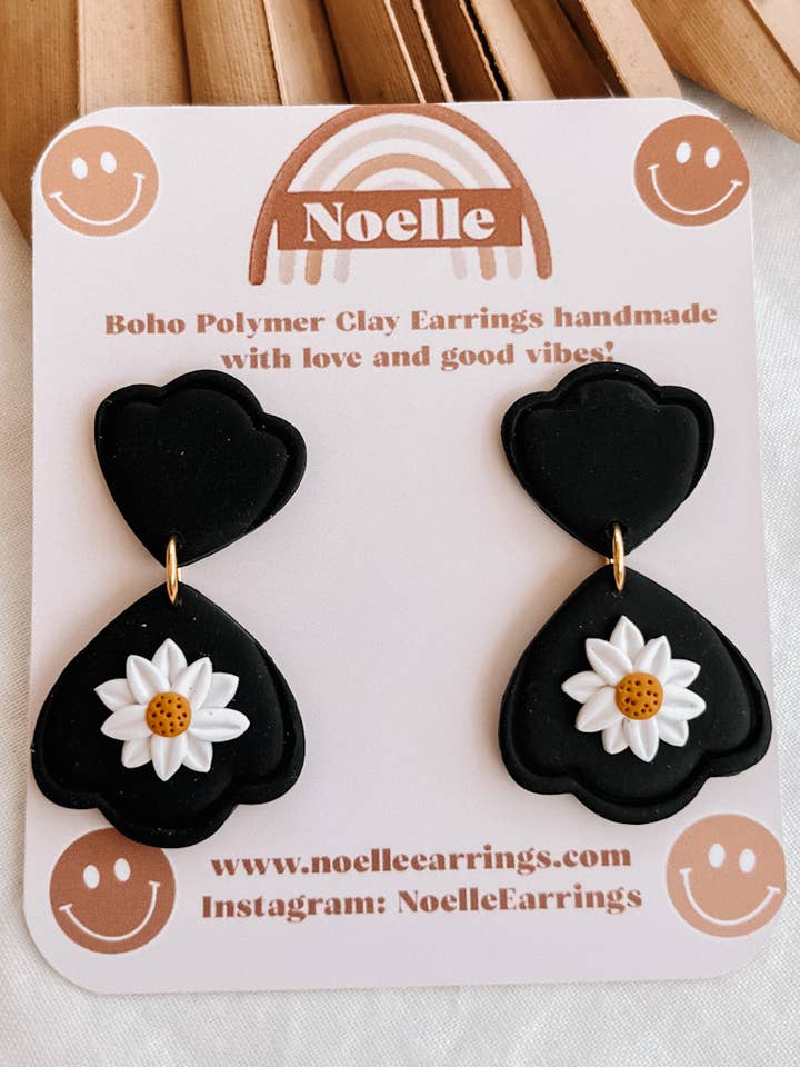 Elegant Daisy Polymer Clay Dangle Earrings for wholesale by Noelle Earrings