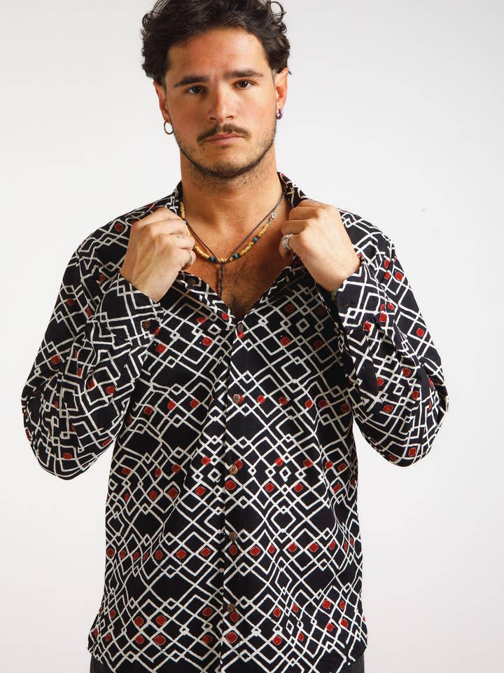 Camicia a maniche lunghe Arnold stampata a mano per la vendita all'ingrosso da parte di Otherwise