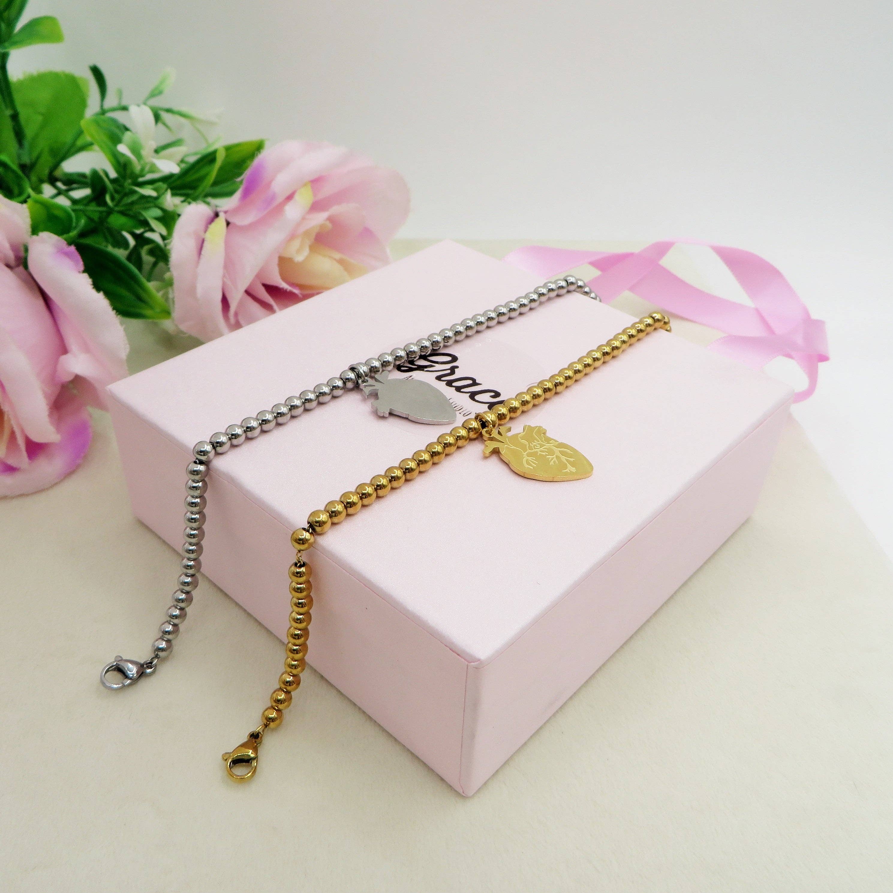 Daemon srls - Wholesale Charm/Dangle Bracelet - HUMAN HEART charm BRACCIALE  Pallini ~ ACCIAIO inossidabile - Bracciale cuore anatomico con ciondoli13