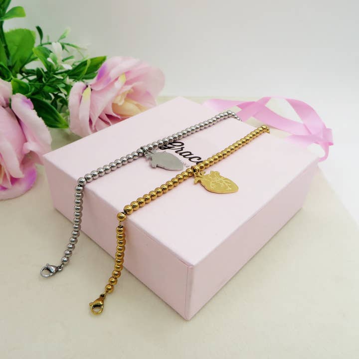 Daemon srls - Wholesale Charm/Dangle Bracelet - HUMAN HEART charm BRACCIALE Pallini ~ ACCIAIO inossidabile - Bracciale cuore anatomico con ciondoli13