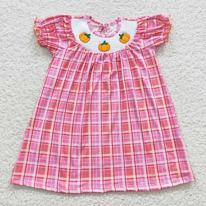 Aier Wholesale - Wholesale Dress - Kids - Baby Girls Pink Smocked Pumpkin Dresses