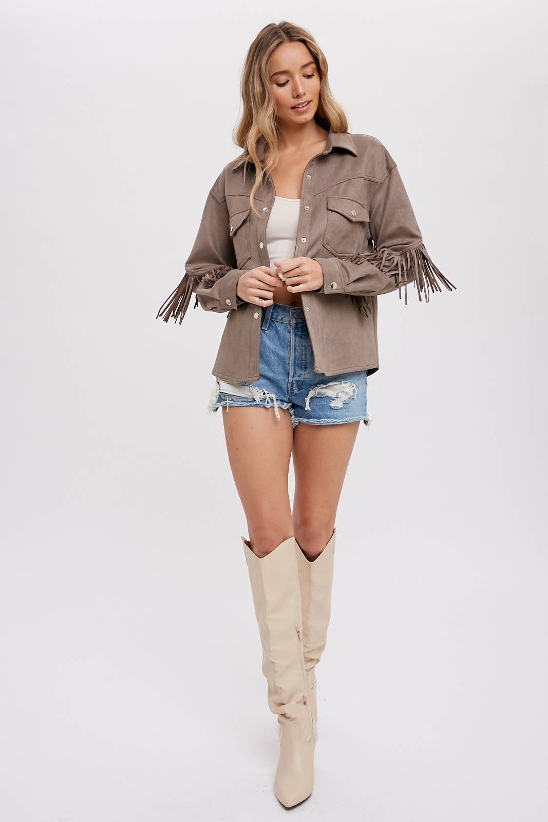 Bluivy - Wholesale Shirt Jacket/Shacket - Women's - VEGAN SUEDE FRINGED SHACKET31