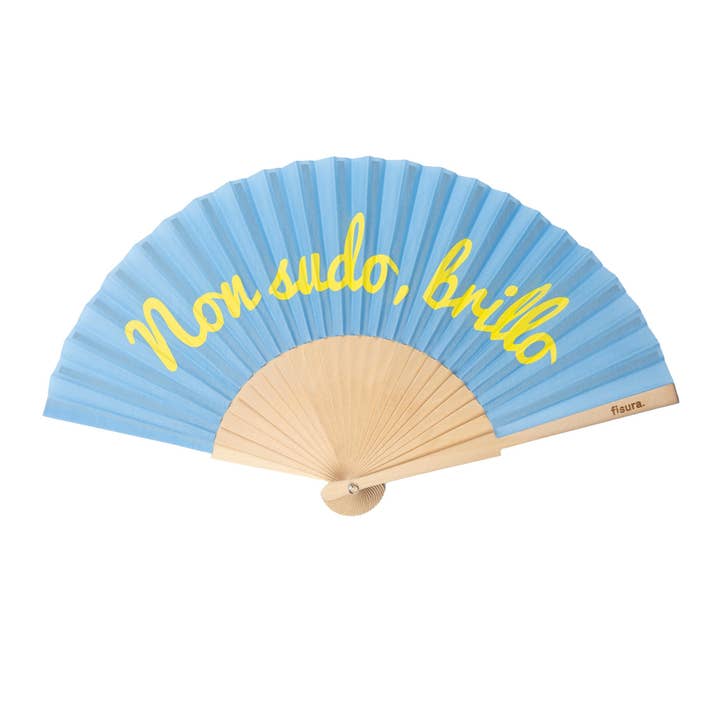 Fisura - Wholesale Party/Paper Folding Fan - Blue “Non Sudo Brillo” Fan - Glows In The Dark