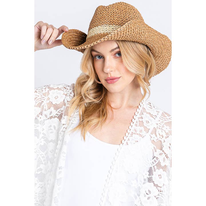 Hana - Wholesale Cowboy Hat – Women’s - Two Ways Shapes Two Tone Straw Cowboy Hat11