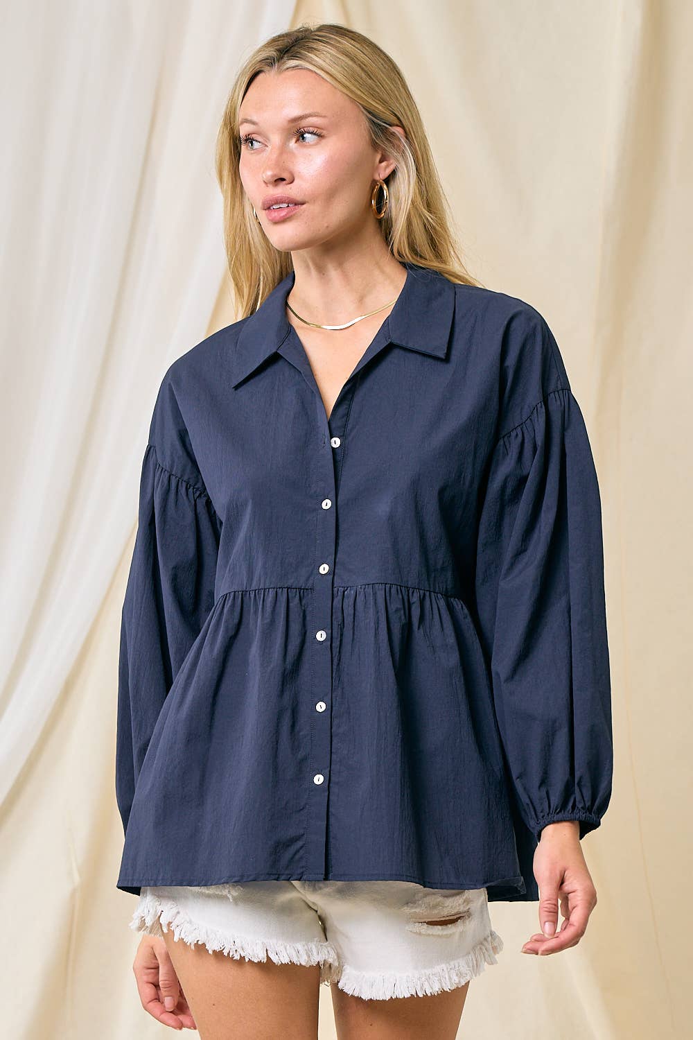 Doe and Rae - Wholesale Button Down Shirt - Women's - Bubble Sleeve Blouse - 42907T1
