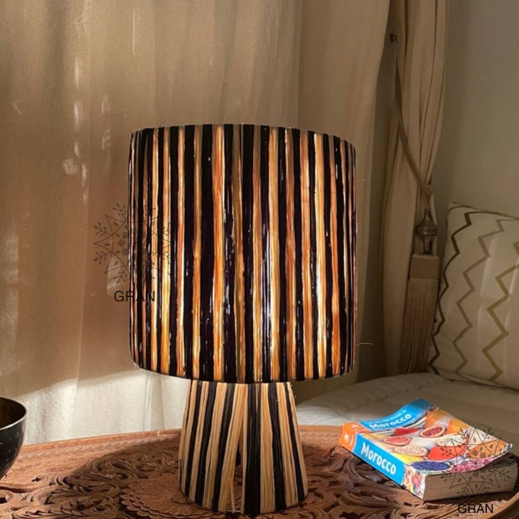 Gran Wholesale - Wholesale Lamp Shade - Moroccan  Stripped Scalloped Raffia, Raffia Table Lamp Shade0