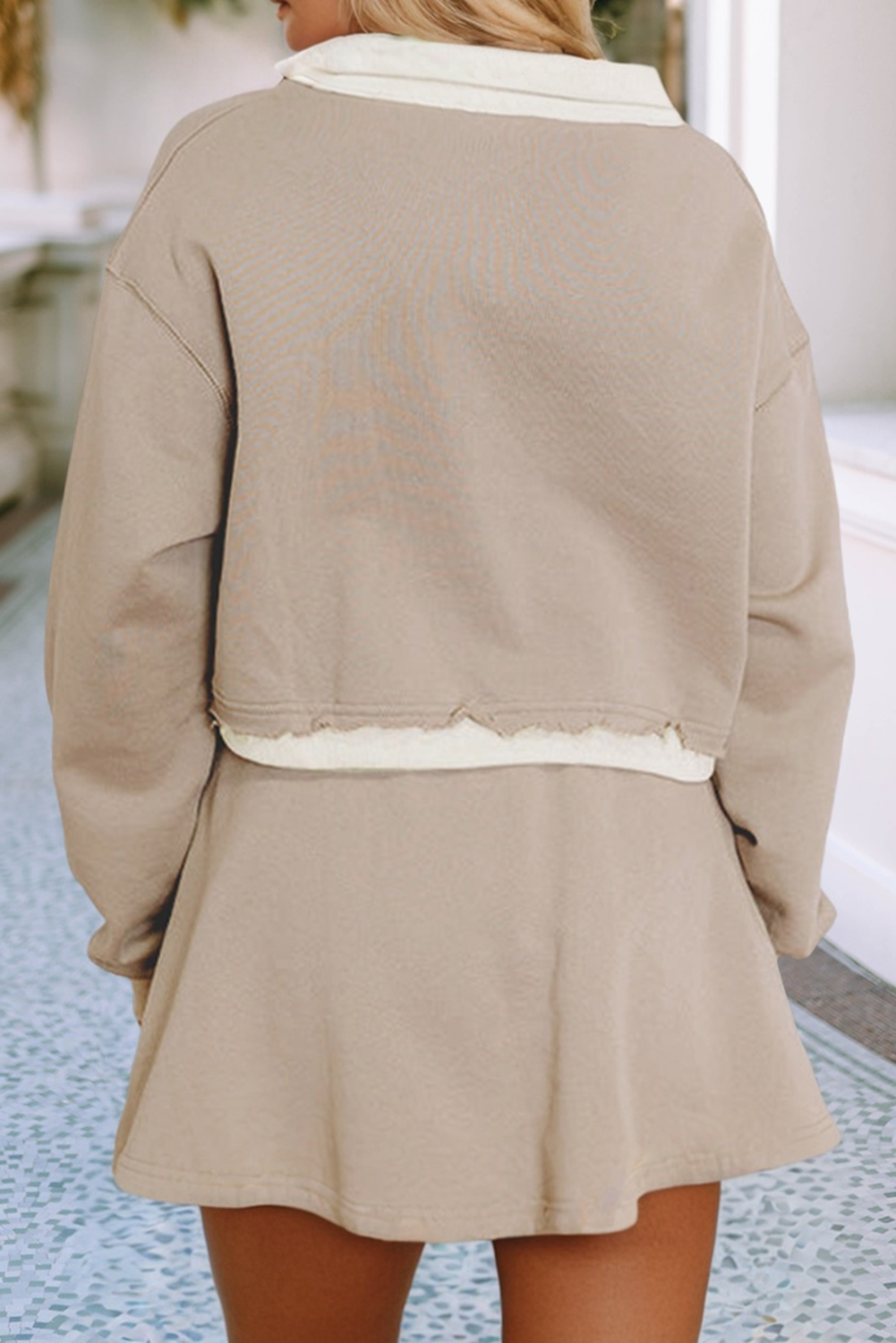 Parchemin Ensemble jupe à cordon et pull court patchwork à bord brut LDC en vente sur Faire1